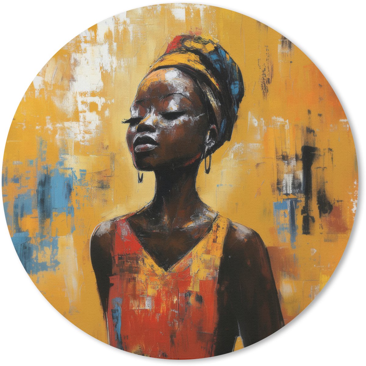 Muismat rond 50x50 cm - Mousepad Vrouw - Ogen - Penseelstreken - Geel - Ronde muismatten