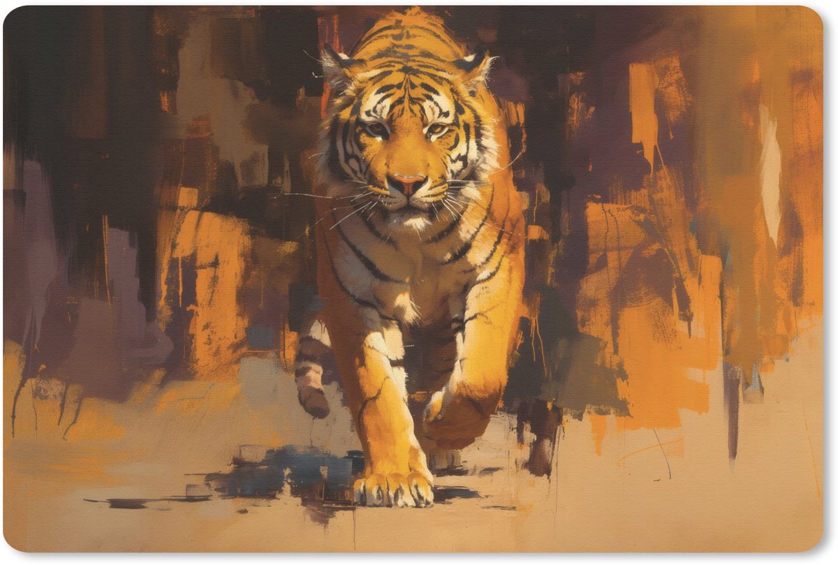 Muismat 27x18 cm - Mousepad Tijger - Geschilderd - Oranje - Penseelstreken - Muismatten
