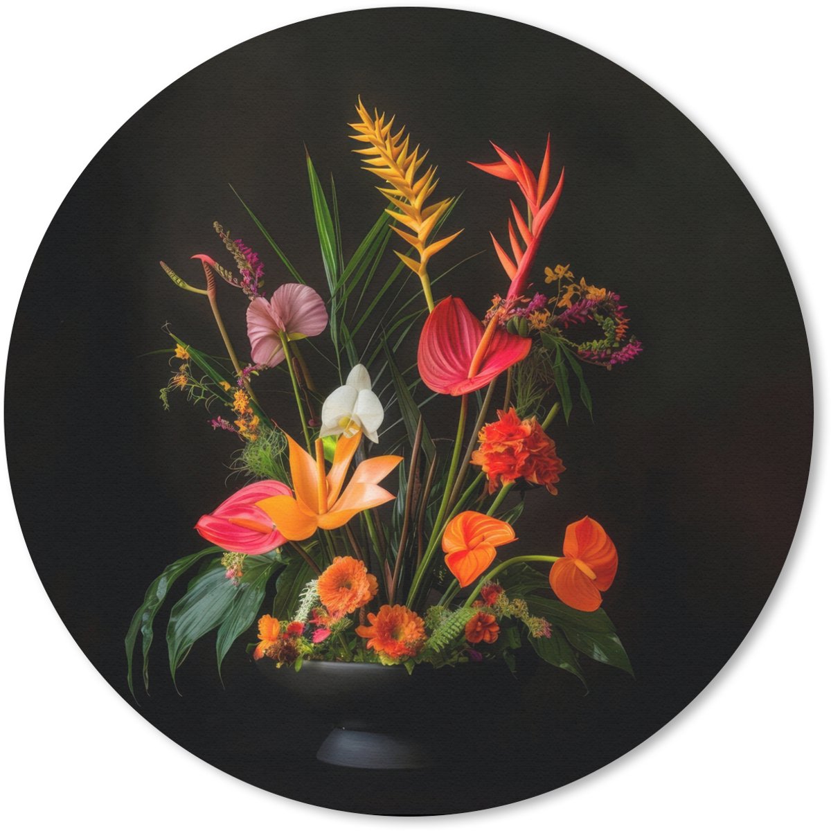 Muismat rond 50x50 cm - Mousepad Schaal - Boeket - Bloemen - Ronde muismatten