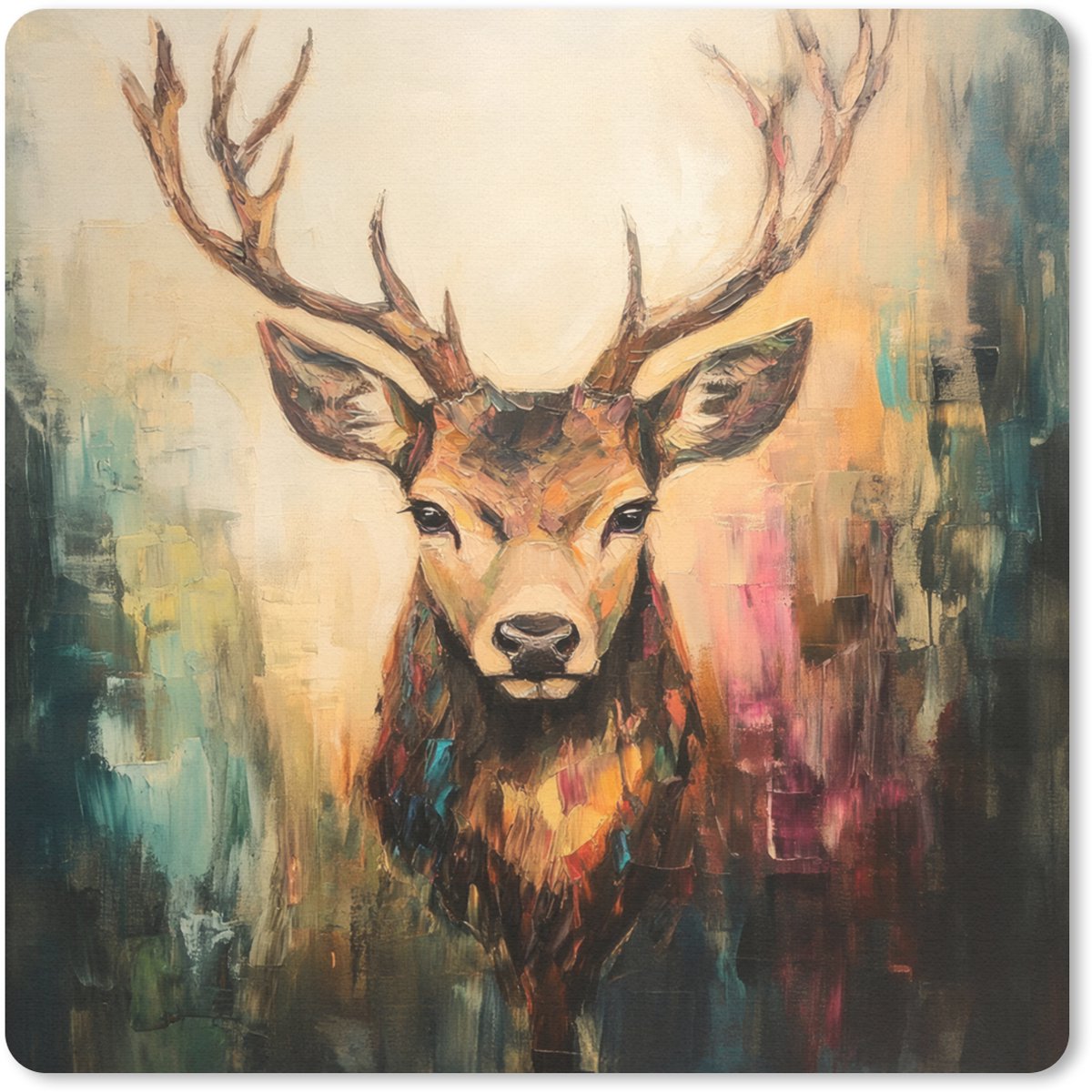 Muismat 30x30 cm - Mousepad Hert - Geverfd - Gewei - Bruin - Muismatten