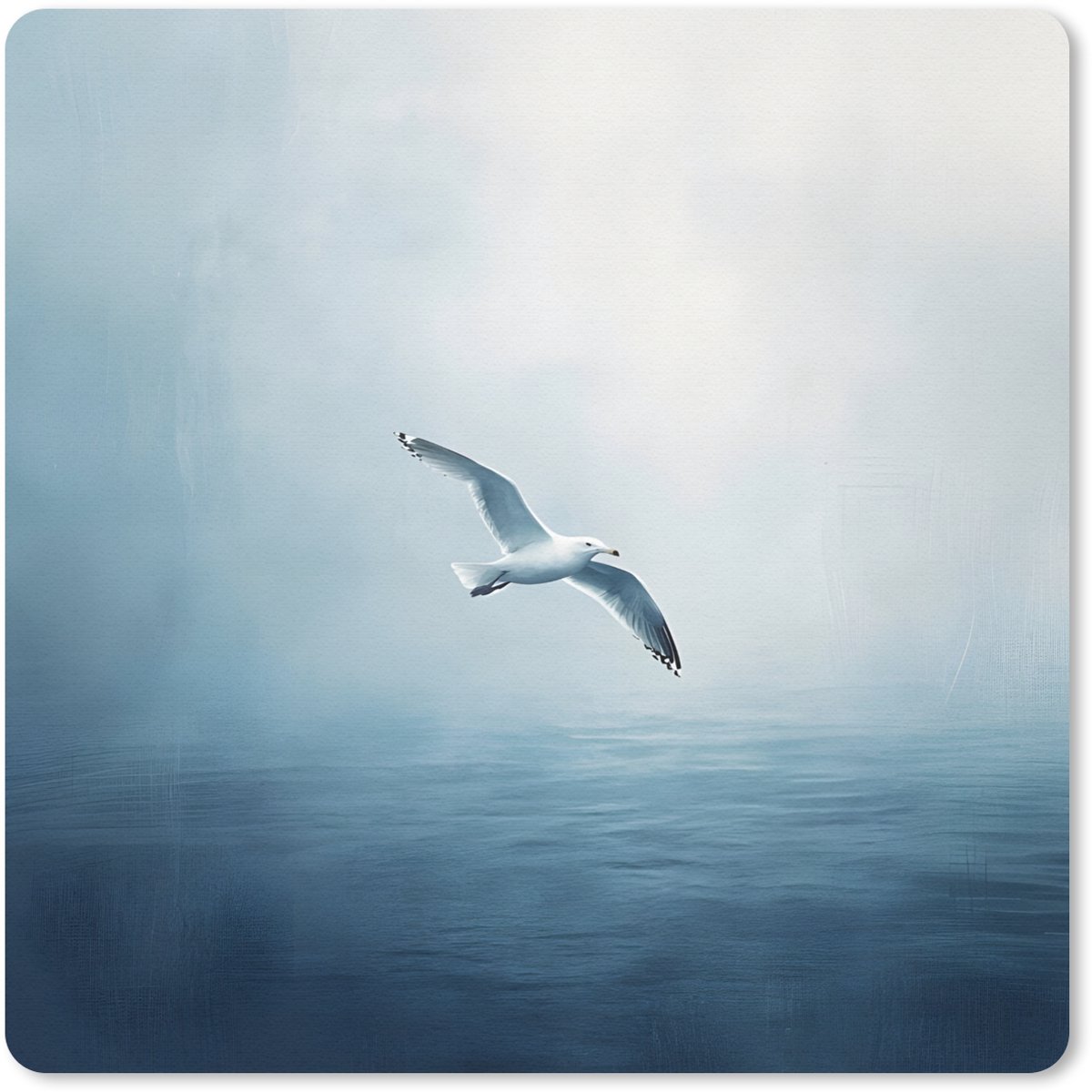 Muismat 20x20 cm - Mousepad Meeuw - Wit - Zee - Mistig - Muismatten