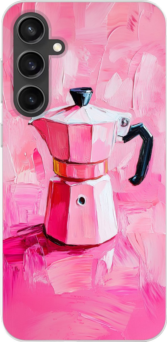 Telefoonhoesje Geschikt voor Samsung Galaxy S23 FE hoesje - Roze - Verf - Coffee - Siliconen Telefoonhoesje Telefoonhoesje