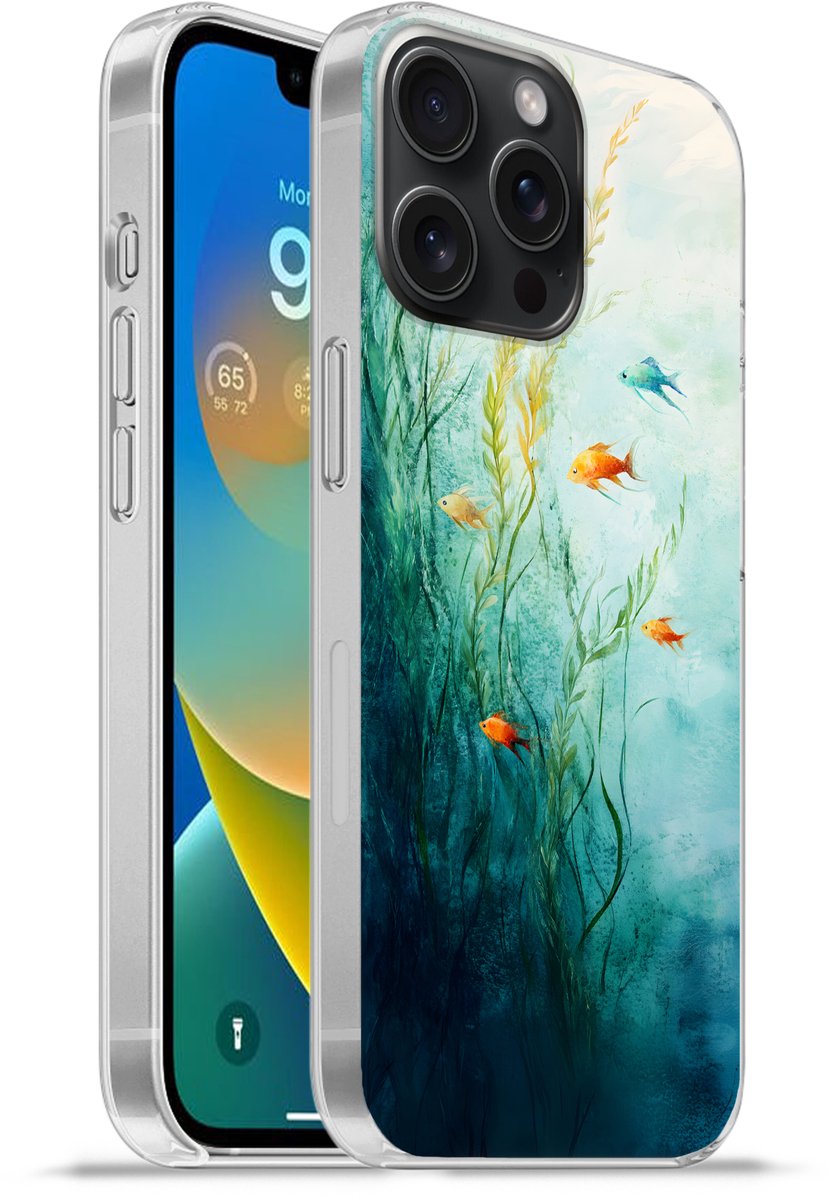 Telefoonhoesje Geschikt voor iPhone 15 Pro Max hoesje - Waterplanten - Vissen - Kleurrijk - Water - Siliconen Telefoonhoesje Telefoonhoesje