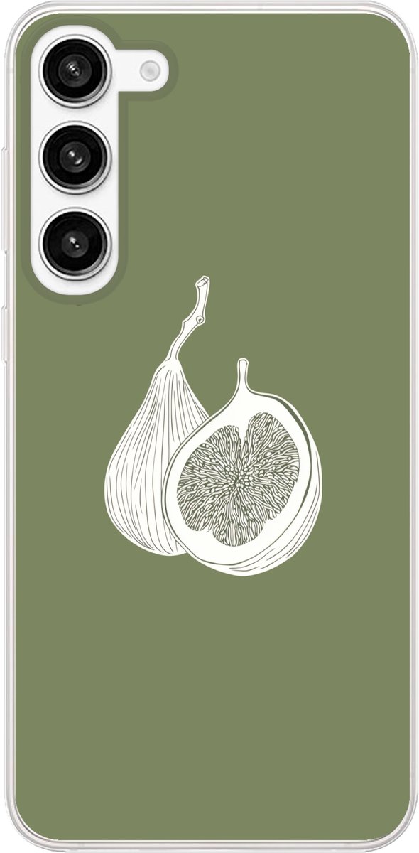Telefoonhoesje Geschikt voor Samsung Galaxy S23 Plus hoesje - Vijgen - Minimalistisch - Getekend - Mosgroen - Siliconen Telefoonhoesje Telefoonhoesje