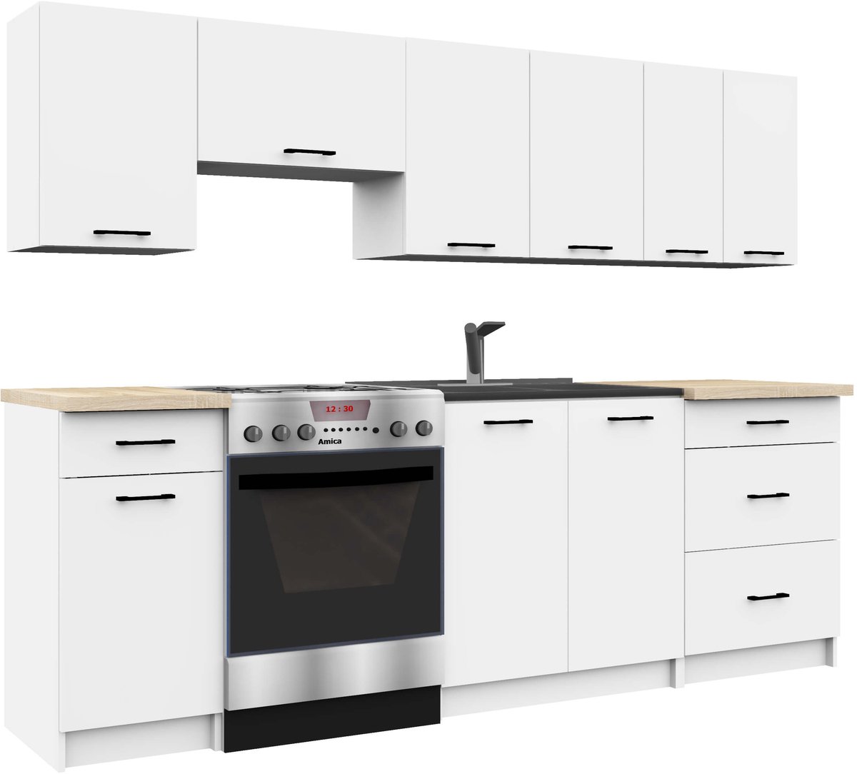 AKORD Oliwia S50 Keukenkast met werkblad, keukenonderkast met deur, lade en 2 legplanken, onderkast keuken 50 cm breed, ABS-rand 18 mm, 46 x 50 x 85 cm, wit, glanzend wit