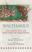 Boekcover met een miniatuur van ridders te paard en een figuur die voor hen uit loopt, met de titel "Waltharius, The Latin Epic of Walther of Aquitaine".