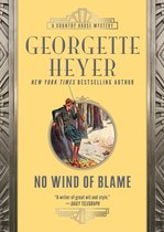 Couverture du livre 'No Wind of Blame' par Georgette Heyer. Une femme en tenue de chasse avec un fusil dans une forêt.
