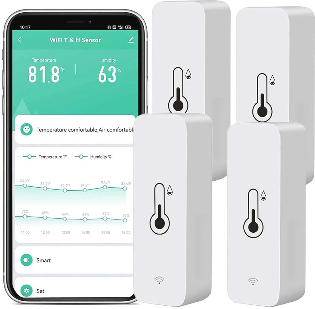 Slimme Temperatuur- en Vochtigheidsmonitor met TUYA App en Externe Monitor - Hoge Precisie Binnenthermometer (4-pack)