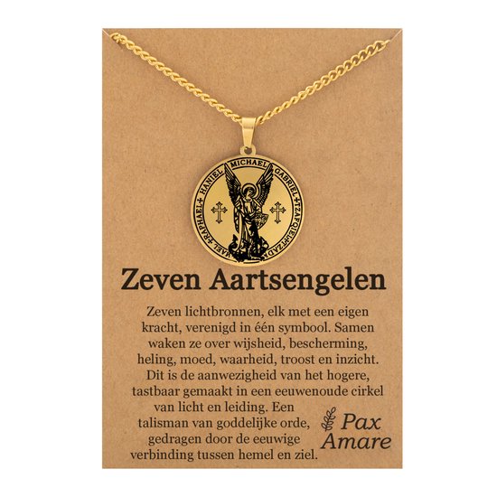 Aartsengelen met Kruis Ketting op Cadeau Kaartje - Goudkleurig - Engelen Talisman / Medalion - Beschermengel - Engelen Hanger - 60cm