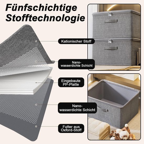 Afsluitbare opbergbox met deksel - Opvouwbare organizer met cijferslot voor kledingkast of onder het bed (30 x 20 x 14 cm) van Afabulogic — afbeelding 3
