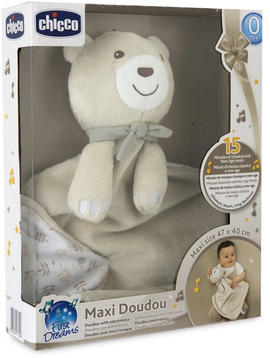 Chicco Maxi Doudou Knuffeldoekje met Muziek - Groot Knuffeldoek 47 x 40 cm - Zacht Velours - Machine Wasbaar - Beige (0M+) van Chicco — afbeelding 3