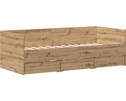 vidaXL - Dagbed - met - lade - Artisan - Eiken - 90 - x - 200 - cm - Bewerkt - hout