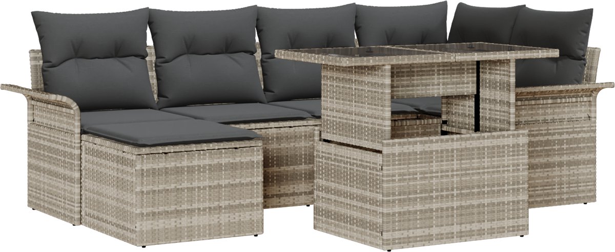 vidaXL - Tuinbank - Set - met - kussen - met - opslag - 7 - pcs - Lichtgrijs - Poly - rattan