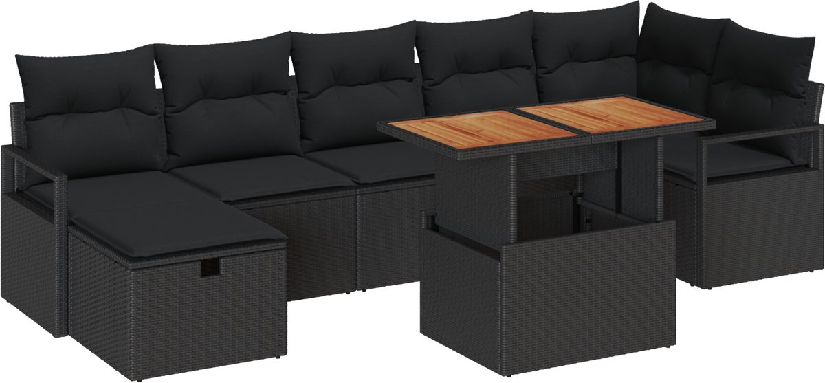 vidaXL - Tuinbank - Set - met - kussen - met - opslag - 8 - pcs - Zwart - poly - rattan