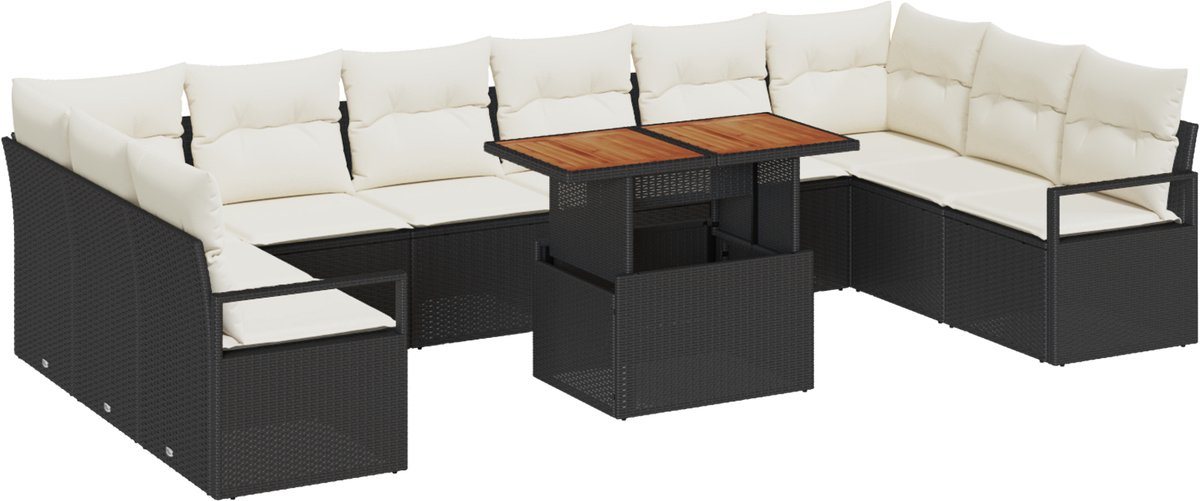 vidaXL - Tuinbank - Set - 11 - st - 10-Aantal - zitplaatsen - Zwart - en - Crème