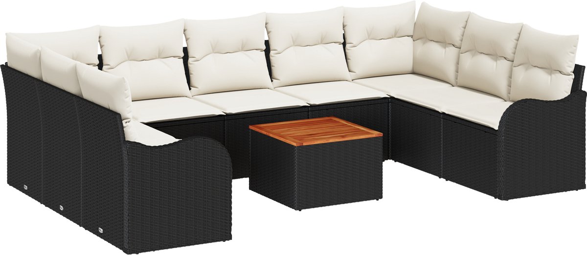 vidaXL - Tuinbank - Set - met - kussen - 10 - pcs - Zwart - poly - rattan
