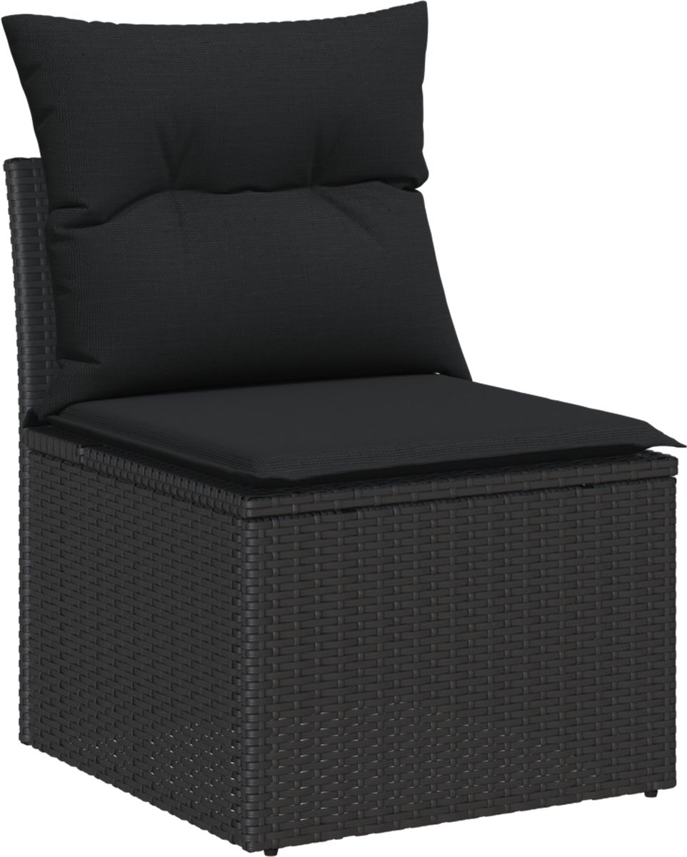 vidaXL - Tuinbank - Set - met - kussen - 8 - pcs - Zwart - poly - rattan