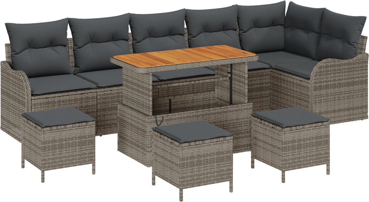 vidaXL - Tuinbank - Set - met - kussen - met - opslag - 10 - pcs - Grijs