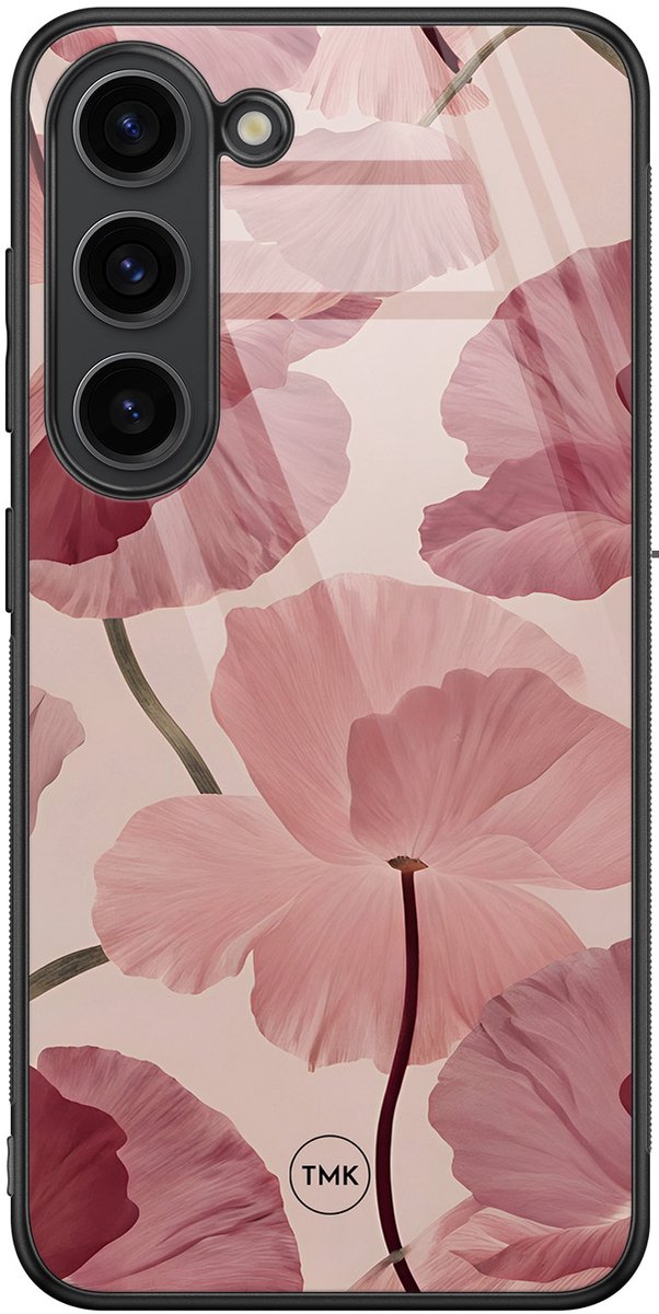 Hoesje geschikt voor Samsung Galaxy S23 - Vintage blossom - Roze - TPU luxe case (glossy toplaag) - Bloemen - Hardcase backcover zwart