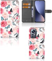 Smartphone Hoesje Xiaomi 12 Pro Flipcase Cadeautjes voor Moederdag Butterfly Roses