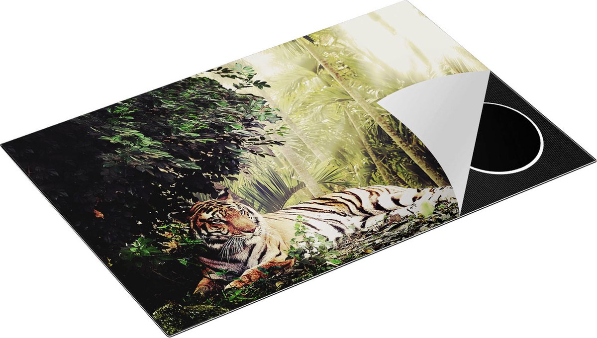 Chefcare Inductie Beschermer Tijger in de Jungle met Zonneschijn - 80x50 cm - Afdekplaat Inductie - Kookplaat Beschermer - Inductie Mat