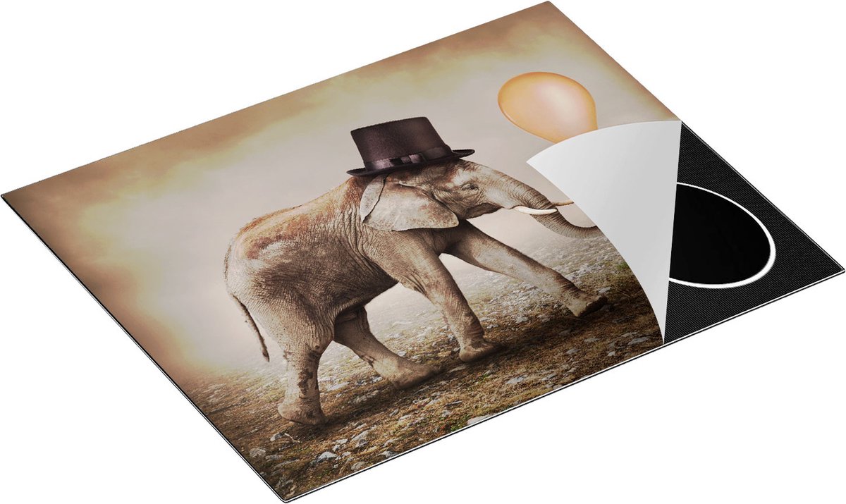 Chefcare Inductie Beschermer Olifant met een Oranje Ballon - Hoedje - 65x50 cm - Afdekplaat Inductie - Kookplaat Beschermer - Inductie Mat