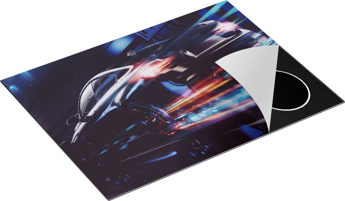 Chefcare Inductie Beschermer Zwarte Raceauto - Abstract - 70x52 cm - Afdekplaat Inductie - Kookplaat Beschermer - Inductie Mat