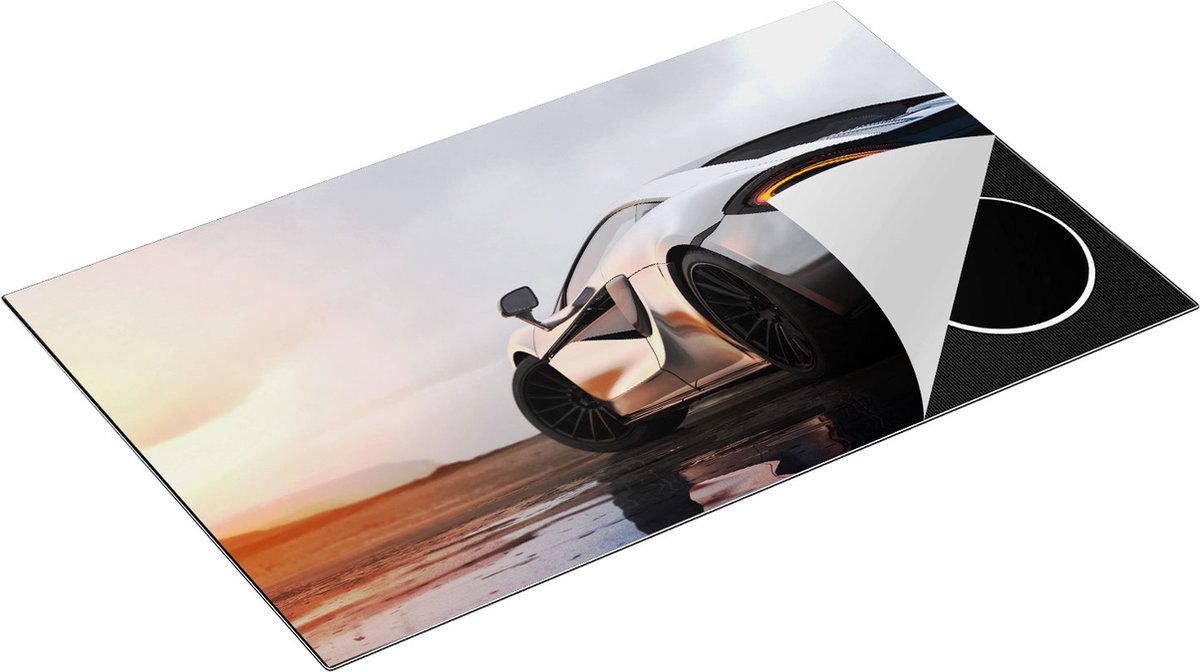 Chefcare Inductie Beschermer Zilveren Sportwagen Auto bij Zonsondergang - 85x55 cm - Afdekplaat Inductie - Kookplaat Beschermer - Inductie Mat