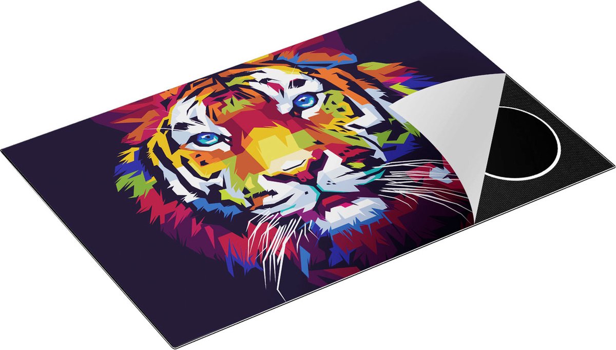Chefcare Inductie Beschermer Kleurrijke Tijger - Abstract - 80x50 cm - Afdekplaat Inductie - Kookplaat Beschermer - Inductie Mat