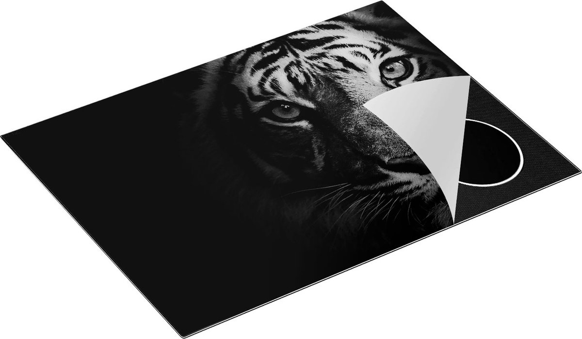 Chefcare Inductie Beschermer Tijgerkop - Tijger - Zwart Wit - 70x50 cm - Afdekplaat Inductie - Kookplaat Beschermer - Inductie Mat