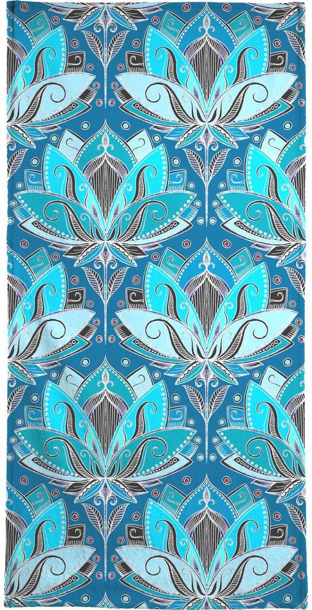 Art Deco Teal Lotus Pattern - Handdoek