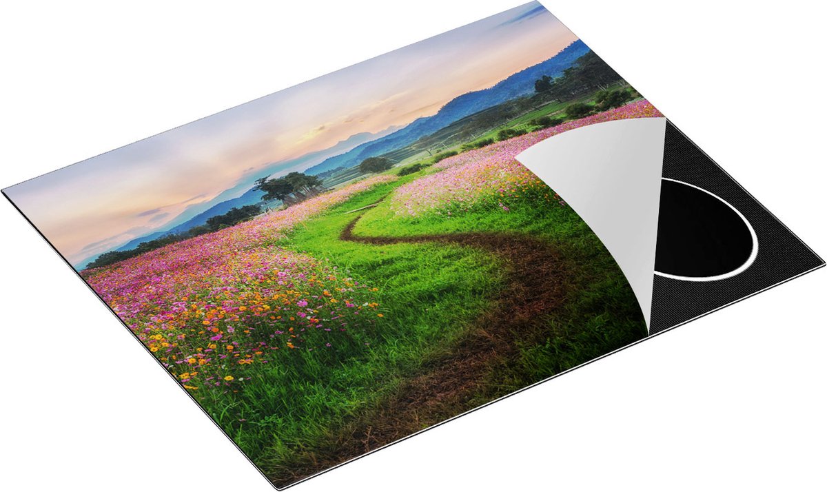 Chefcare Inductie Beschermer Kosmos Bloemenveld met een Pad - Bloemen - 65x55 cm - Afdekplaat Inductie - Kookplaat Beschermer - Inductie Mat