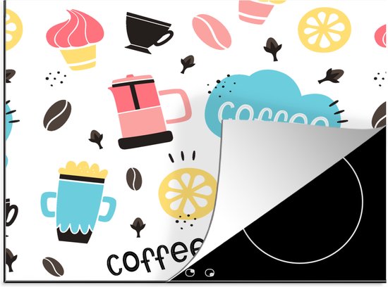 KitchenYeah® Inductie beschermer 65x52 cm - Patronen - Koffiebonen - Koffie - IJs - Kookplaataccessoires - Afdekplaat voor kookplaat - Inductiebeschermer - Inductiemat - Inductieplaat mat