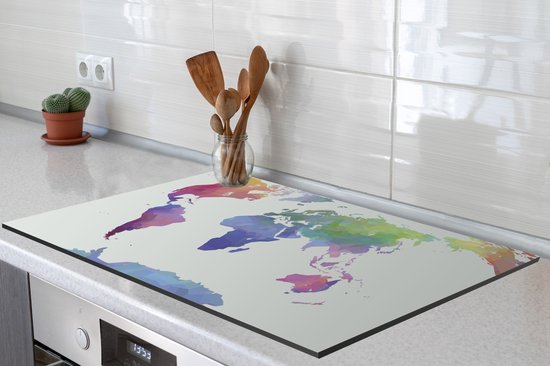 KitchenYeah® Inductie beschermer 80x52 cm - Wereldkaart - Kleuren - Modern - Kookplaataccessoires - Afdekplaat voor kookplaat - Inductiebeschermer - Inductiemat - Inductieplaat mat