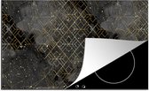 KitchenYeah® Inductie beschermer 90x52 cm - Marmer print - Zwart - Goud - Geometrie - Kookplaataccessoires - Afdekplaat voor kookplaat - Inductiebeschermer - Inductiemat - Inductieplaat mat