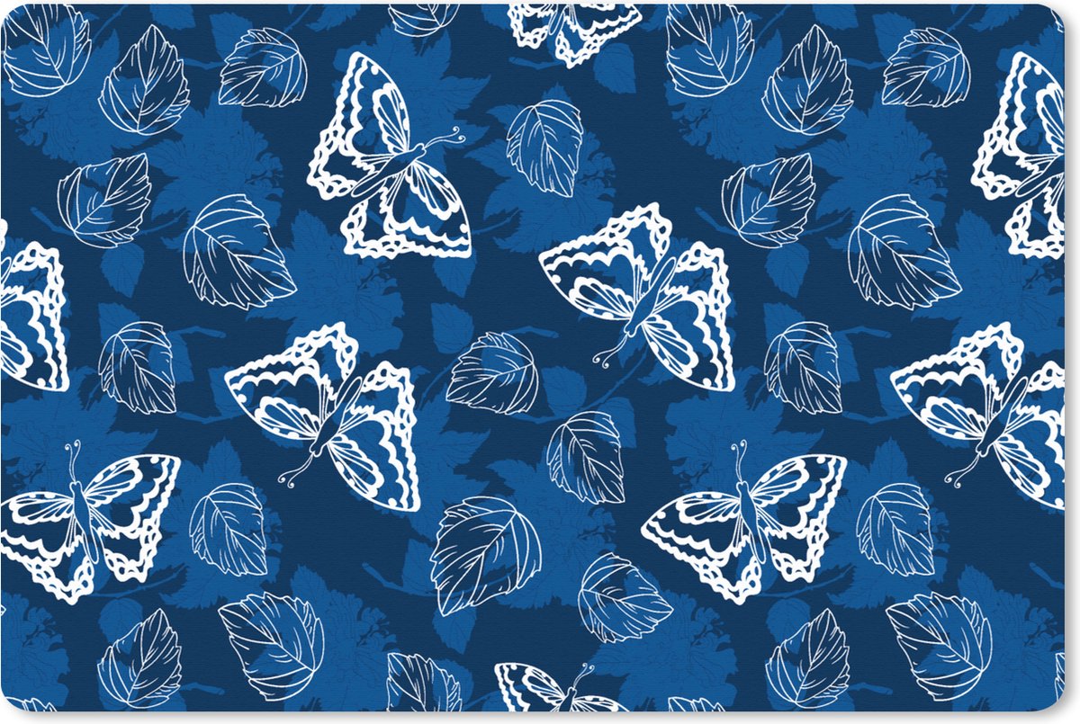 Muismat XXL 90x60 cm - Bureau onderlegger - Bureau mat Vlinder - Insecten - Blauw - Wit - Design - Bureaumat - Gaming mousepad xl - Bureaulegger groot - Computer deskmat