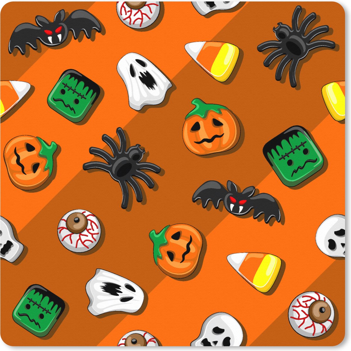 Muismat XXL 40x40 cm - Bureau onderlegger - Bureau mat Snoep - Halloween - Patronen - Bureaumat - Gaming mousepad xl - Bureaulegger groot - Computer deskmat