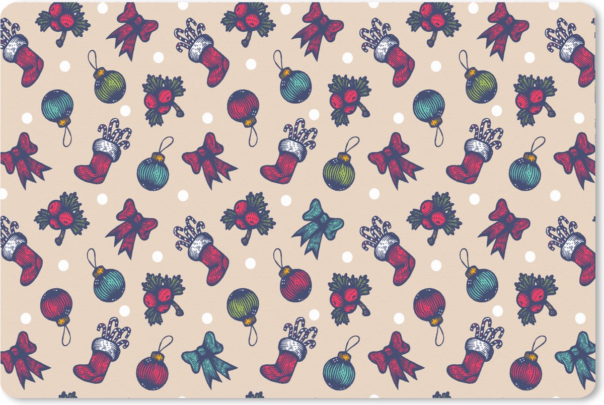 Muismat XXL 90x60 cm - Bureau onderlegger - Bureau mat Patronen - Kerst - Kerstballen - Strik - Bureaumat - Gaming mousepad xl - Bureaulegger groot - Computer deskmat - Kerst - Cadeau - Kerstcadeau voor mannen en voor vrouwen