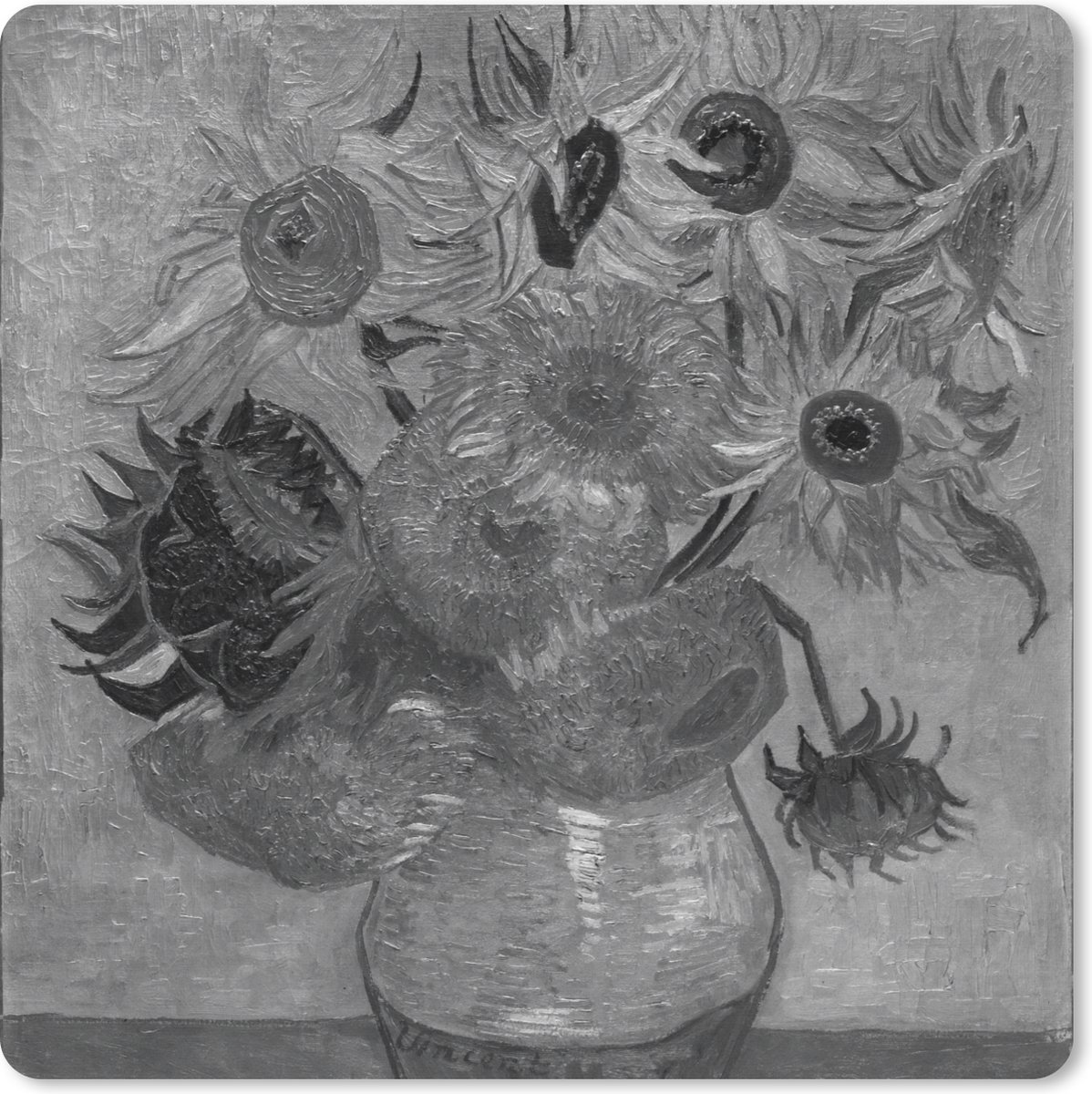 Muismat XXL 40x40 cm - Bureau onderlegger - Bureau mat Zonnebloemen - Vincent van Gogh - Zwart - Wit - Bureaumat - Gaming mousepad xl - Bureaulegger groot - Computer deskmat
