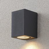 Lucande - Wandlamp buiten - 1licht - drukgegoten aluminium - H: 10 cm - GU10 - donkergrijs