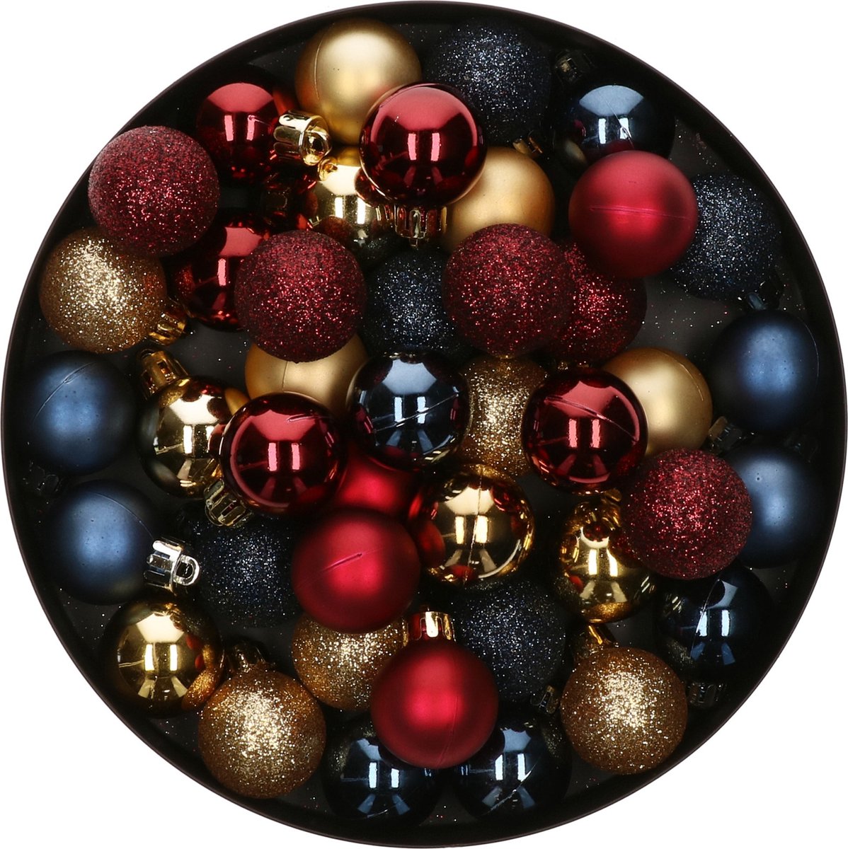 42x Stuks kunststof kerstballen mix donkerrood/goud/donkerblauw 3 cm - Kleine kerstballetjes - Kerstboomversiering