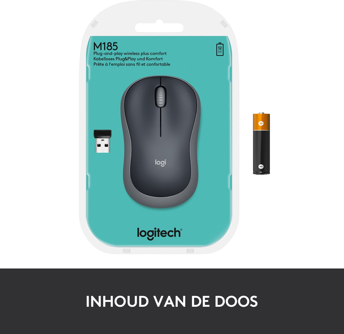 Logitech M185 - Draadloze Muis - Zilver/ Zwart