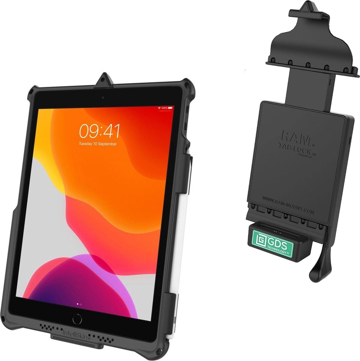 RAM IntelliSkin iPad (2021 t/m 2019) Hoes + RAM Universele GDS Auto Dock - Zwart