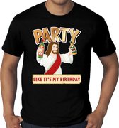 Grote maten foute kerst t-shirt zwart - party Jezus - Party like its my birthday voor heren - kerstkleding / christmas outfit XXXXL