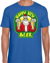 Fout Kerst t-shirt - oud en nieuw / nieuwjaar shirt - happy new beer / bier - blauw voor heren - kerstkleding / kerst outfit S