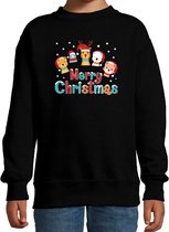 Foute kersttrui / sweater dierenvriendjes Merry christmas zwart voor kinderen - kerstkleding / christmas outfit 152/164