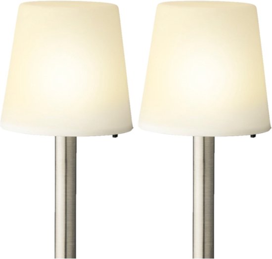 Set van 2x stuks solar tuinlamp/prikspot schemerlamp op zonne-energie 33 cm - Prikspots tuinverlichting