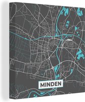 Canvas Schilderij Minden – Stadskaart – Blauw – Plattegrond – Stadskaart – Kaart - Duitsland - 90x90 cm - Wanddecoratie