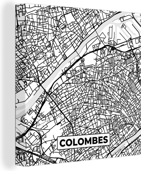 Canvas Schilderij Frankrijk - Kaart - Plattegrond - Colombes - Stadskaart - Zwart wit - 50x50 cm - Wanddecoratie