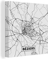 Canvas Schilderij Béziers - Plattegrond - Frankrijk - Kaart - Stadskaart - 90x90 cm - Wanddecoratie